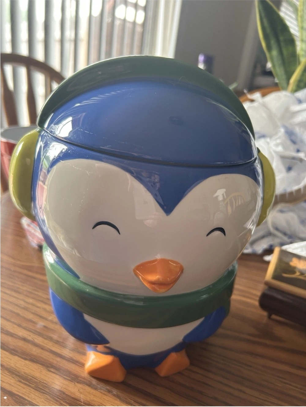 Blue and White Penguin Cookie Jar - Home Accents